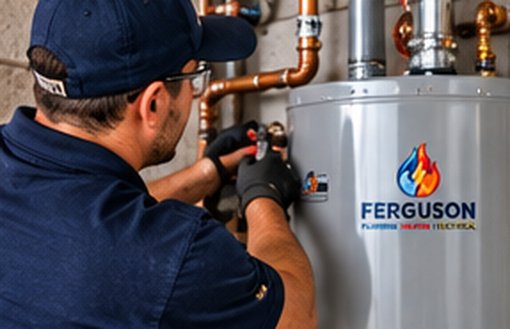Ferguson technician servicing a water heater